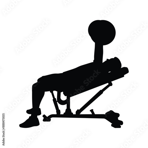 Man Performing Barbell Bench Press Exercise on Adjustable Bench Silhouette Isolated on White Background for Strength Training and Fitness Concept Vector Illustration