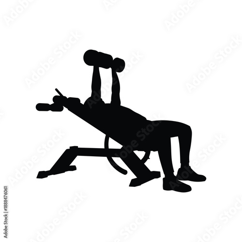 Man Performing Dumbbell Bench Press Exercise Silhouette Isolated on White Background for Fitness and Strength Training Concept
