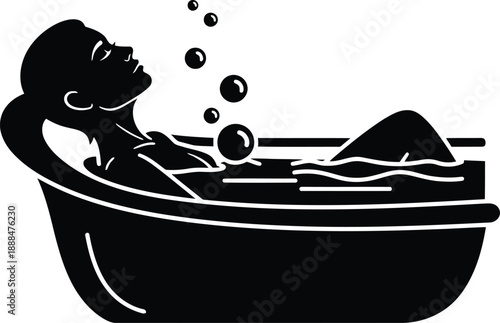 Woman relaxing in bathtub with bubbles rising vector