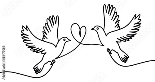 two pair couple swallow swift birds with love symbol line art style vector illustration.