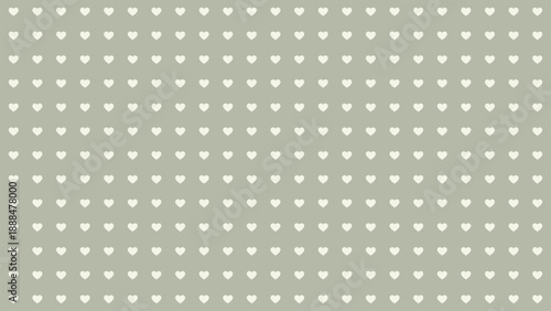 Seamless white heart pattern on sage green background, aesthetic minimalist vector texture for greeting cards