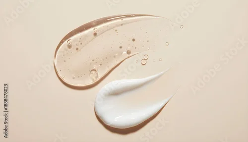 Fototapeta Cosmetic creams and serums on a neutral beige background.