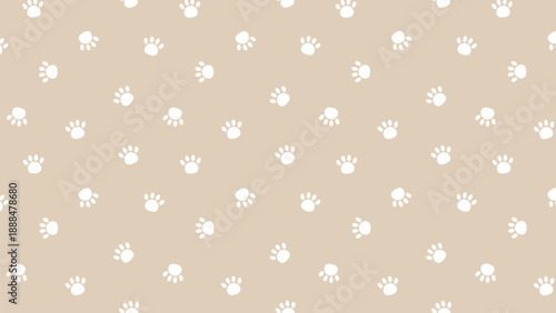 Minimalist white paw prints seamless pattern on beige background, cute animal footprint vector for textile