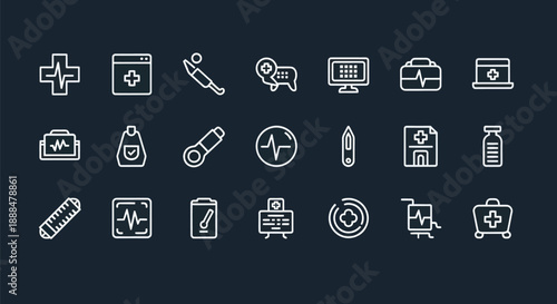 Medical icons illustrated set of healthcare symbols on dark background