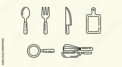 Minimalist kitchen utensils line art illustration for culinary themes