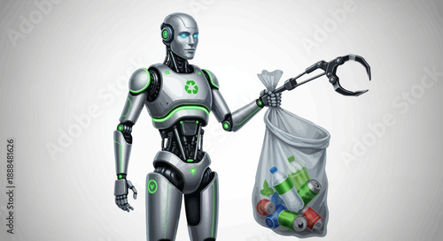 Robot collecting batteries in a bag for recycling purposes.