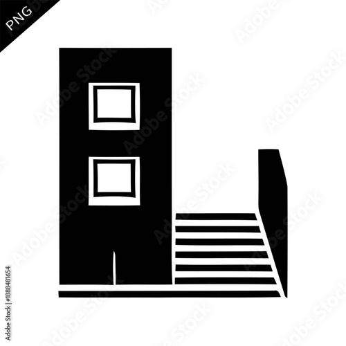 Building with stairs and windows in simple black and white design