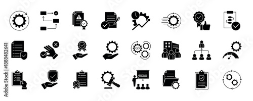 SOP (Standard Operating Procedure) collection set. Containing process, guidelines, workflow, compliance, documentation, efficiency, consistency, quality, procedure, policy icon and more.