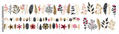 christmas floral collection with golden design elements