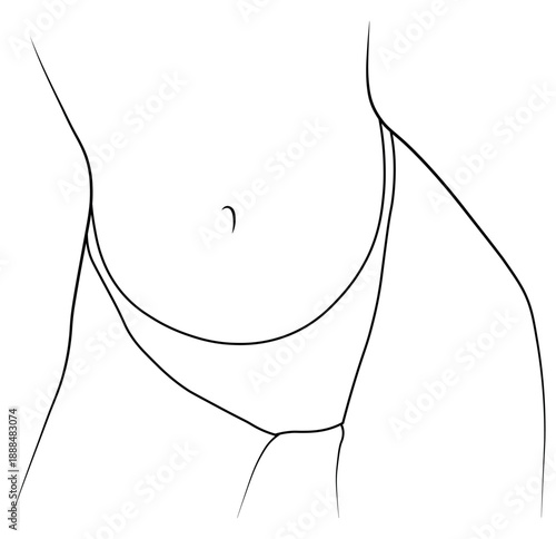 Female body, bikini panties, swimsuit, black and white illustration