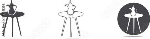 icons Collection of Arabic coffee pot icons dallah symbol on a table minimalist flat design for cultural themes and hospitality concepts