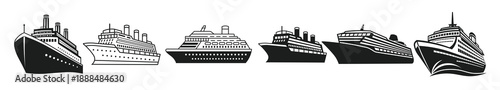  cruise ship set icons silhouettes cruise ship set isolated