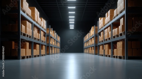 Wallpaper Mural Spacious warehouse interior with neatly arranged shelves and cardboard boxes ready for storage and inventory management in a commercial setting Torontodigital.ca