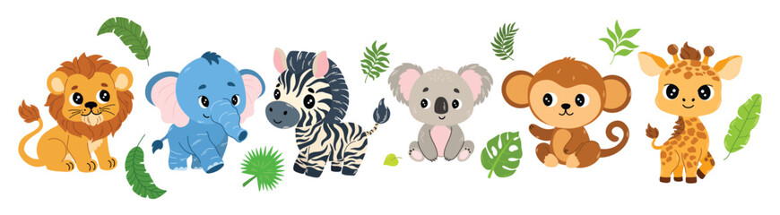 Foto auf Acrylglas Zoo cute cartoon safary animals lion zebra koala elephant  © Heated
