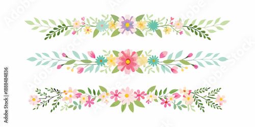 Floral arrangements watercolor style wreaths and blossoming botanical elements