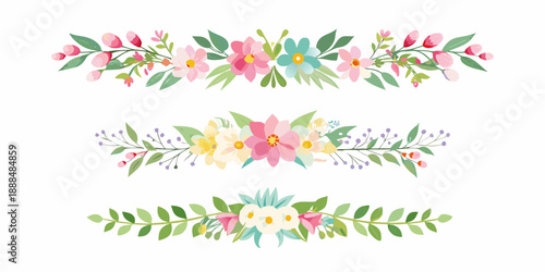 Watercolor floral arrangements three delicate branches with pink teal and yellow blooms