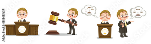 Judges team with law hammer and justice scale cartoon vector
