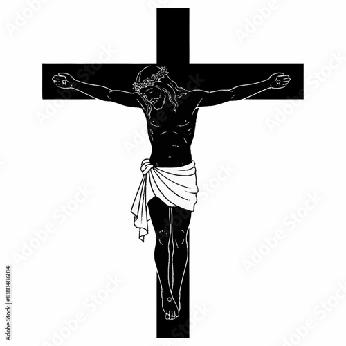 Jesus Christ Crucified on Black Cross.