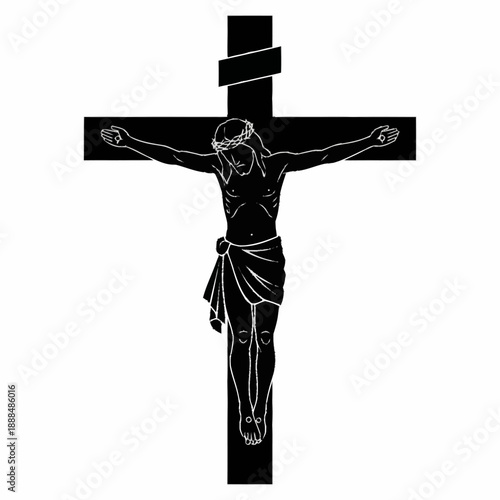 Jesus Christ Crucified on Black Cross.
