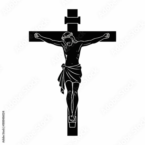 Jesus Christ Crucified on Black Cross.