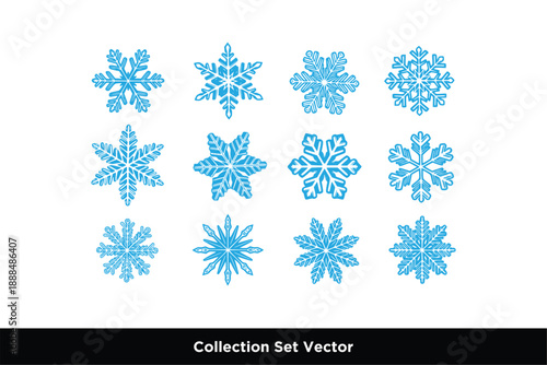 Snowflake Winter Icon Set Vector, Christmas Ice and Frozen Nature Symbols
