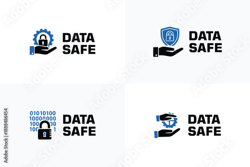 Data Safe Logo Vector Set, Digital Security and Information Privacy Symbols