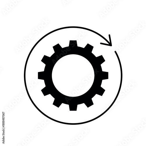 Icon a business process mechanism with rotating gear wheels, isolated against a clean background.