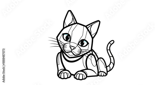 Adorable black and white cartoon cat illustration with simple design.