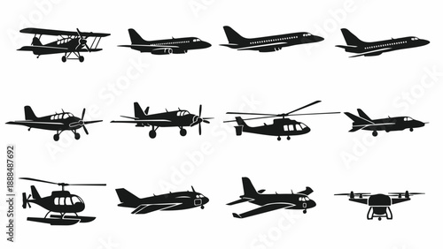 Silhouette illustrations of various aircraft