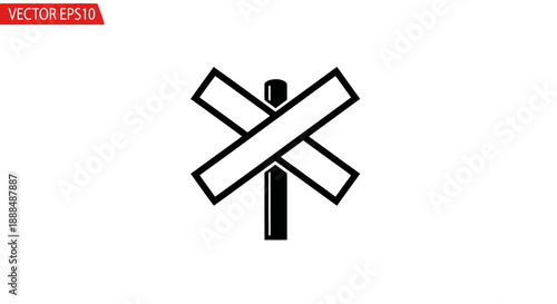 Black and white railroad crossing sign icon.