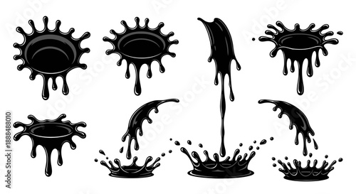 Black Ink Splashes and Drops Collection.