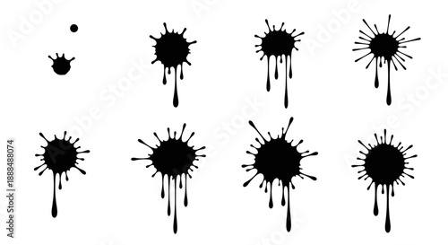Black Ink Splatter Set Isolated on White Background.