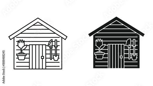 Shed Vector Illustration - Black and White Design