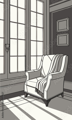 Cozy Armchair by the Window in a Sunlit Room.