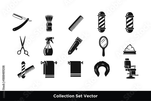 Professional Barber Shop and Hairdressing Tool Vector Icons