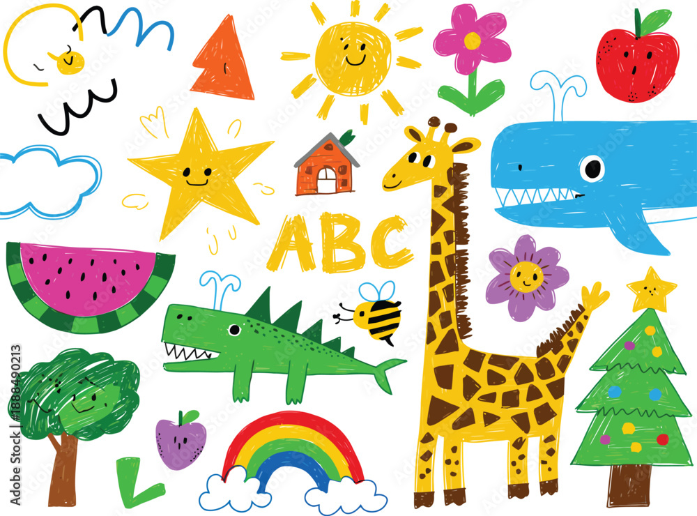 Naklejka premium Colorful children's with animals and children's colorful