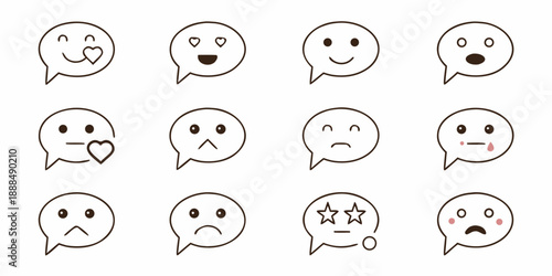Collection of simple hand drawn face icons within speech bubbles