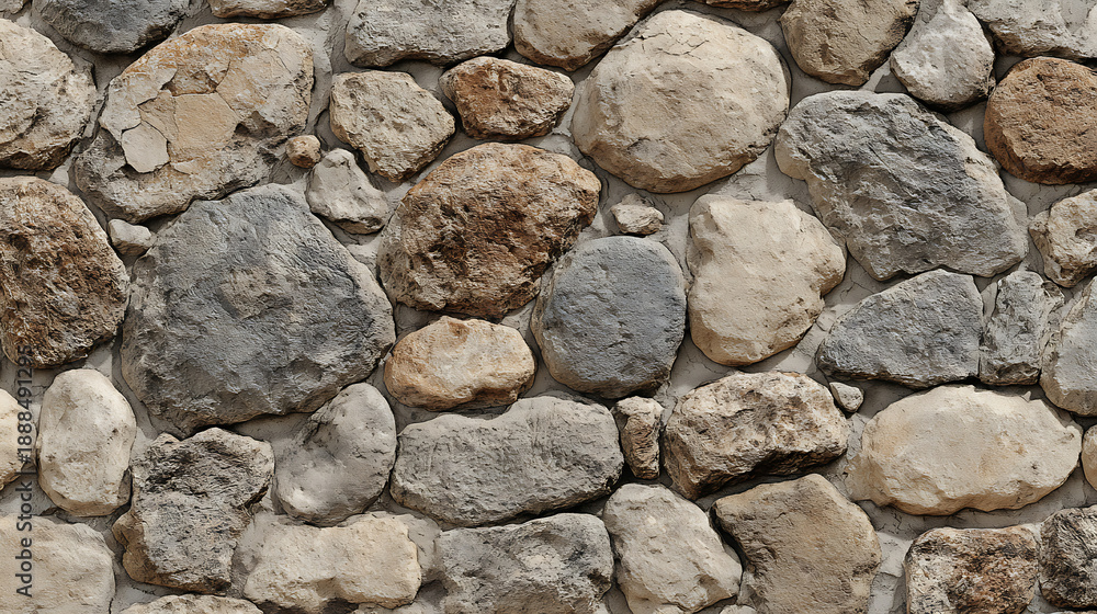 Fototapeta premium Mixed Color Rough Cobblestone Wall Texture Keywords: cobblestone, stone, wall, texture