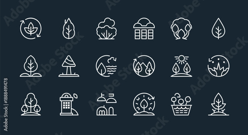 Set of environmental icons trees leaves and eco friendly concepts