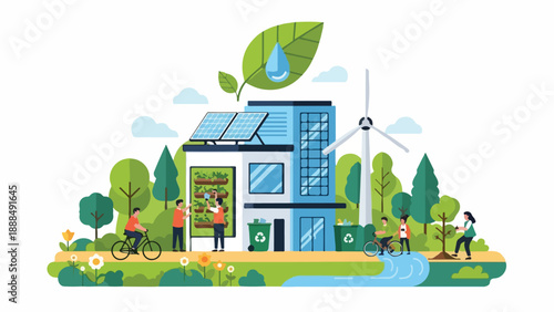 Sustainable eco friendly house with people