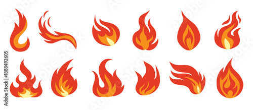  fire flames set isolated on white background vector