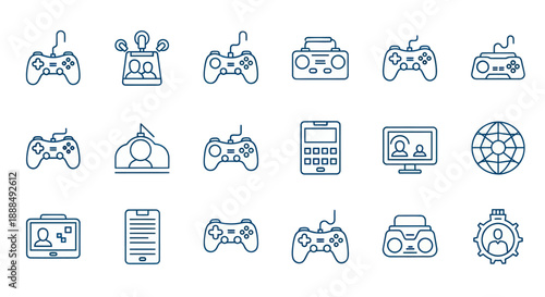 Set of line icons illustrating technology communication and devices