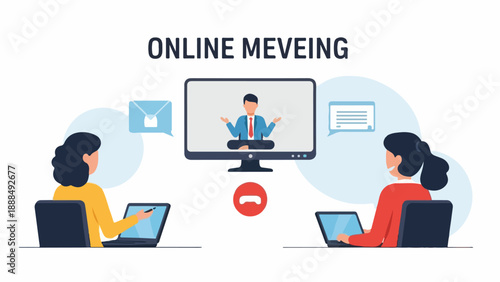 Two women in video conference with a man