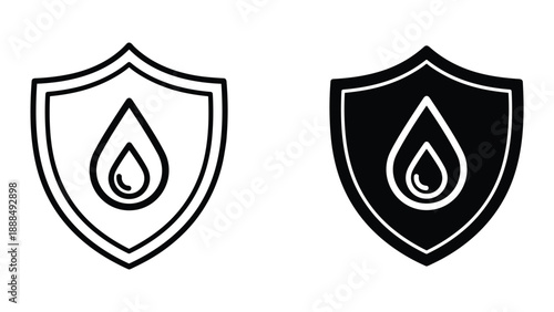 Shield protection logo design with water drop symbol
