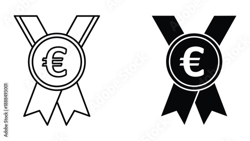Euro currency award ribbon icon set