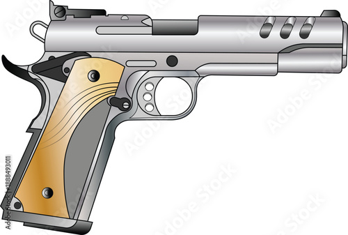 Illustration of a Smith and Wesson SW1911 45 ACP performance center pistol side view. Pistol vector. 