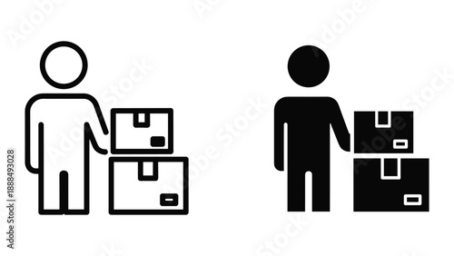 Two people standing with boxes