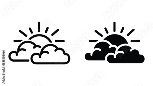 Cloudy weather with sun icon in two different style