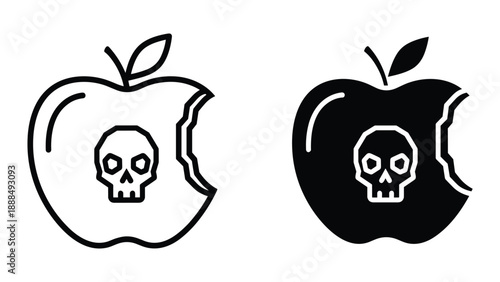 Poisonous apple icon with skull inside