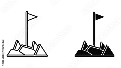 Golf hole icon with flag and rocks